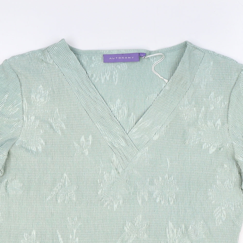 Autonomy Womens Blue Floral Polyester Basic T-Shirt Size 16 V-Neck - Crepe