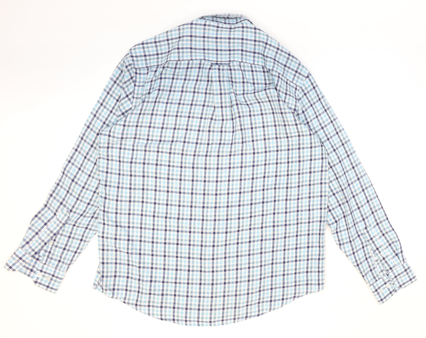 James Pringle Mens Blue Plaid Polyester Button-Up Size L Collared Button