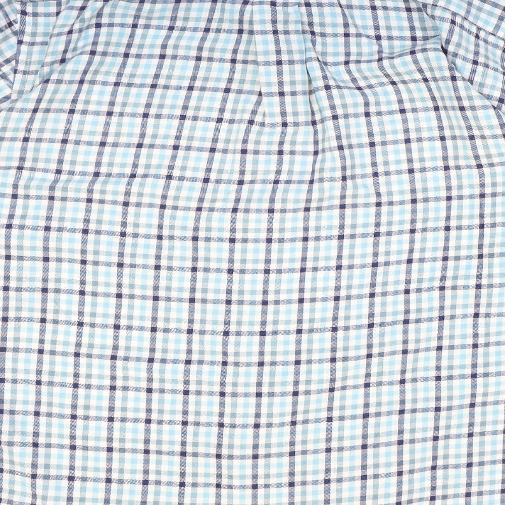 James Pringle Mens Blue Plaid Polyester Button-Up Size L Collared Button