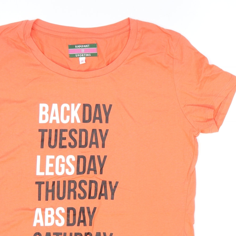 Rampant Sporting Womens Orange 100% Cotton Basic T-Shirt Size 14 Round Neck - Gym Weekdays