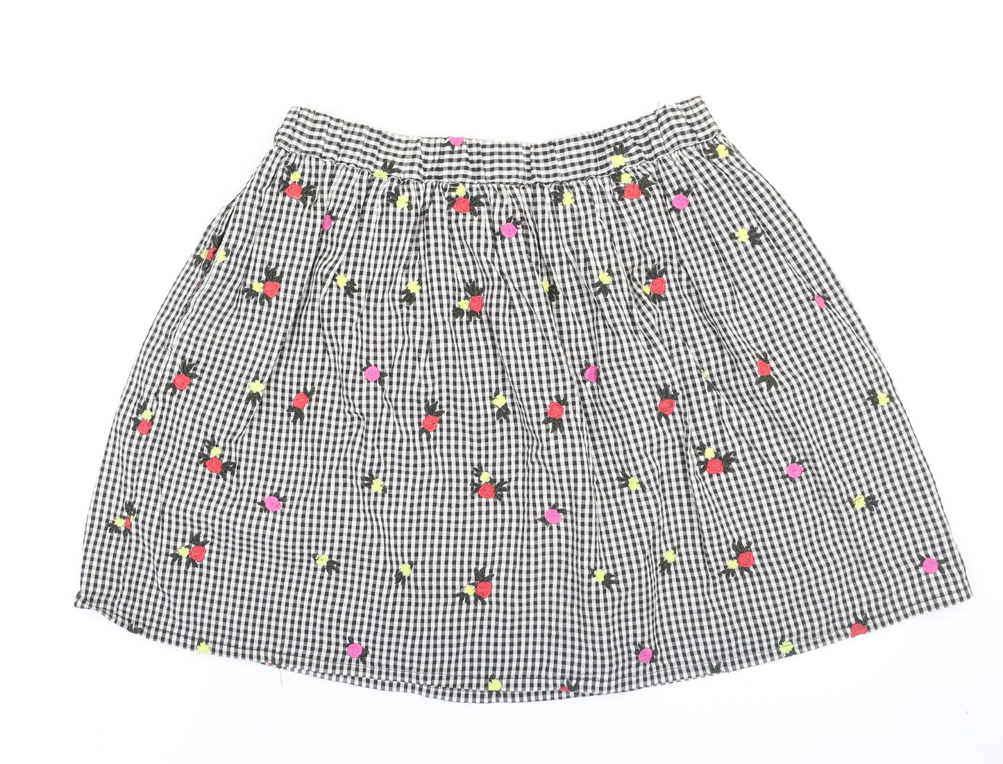 Superdry Womens Multicoloured Check Cotton Skater Skirt Size 10 - Flower Detail