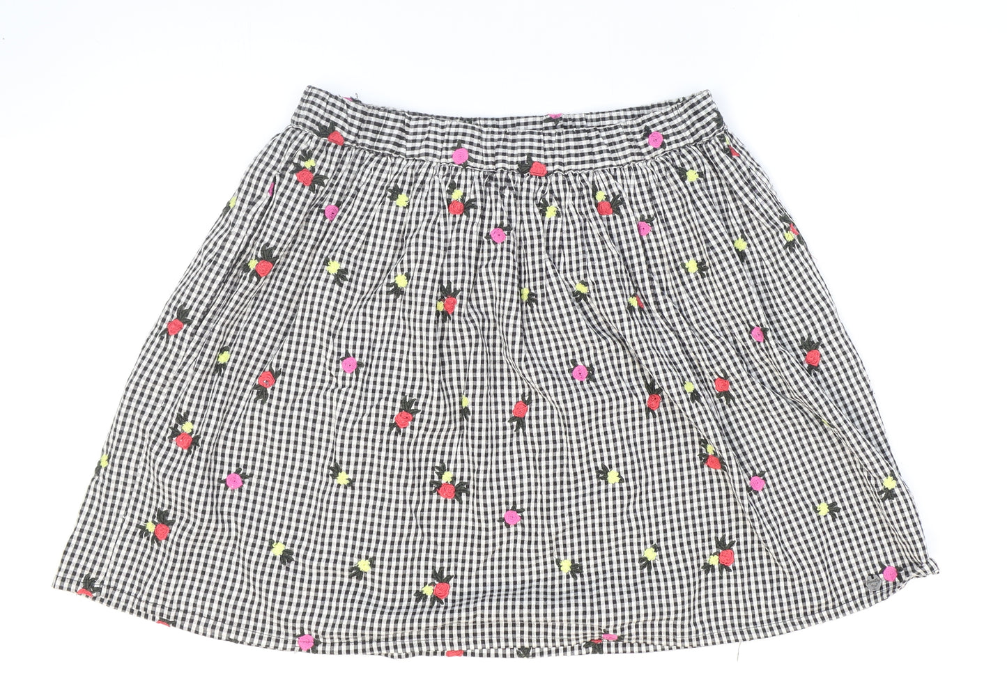Superdry Womens Multicoloured Check Cotton Skater Skirt Size 10 - Flower Detail
