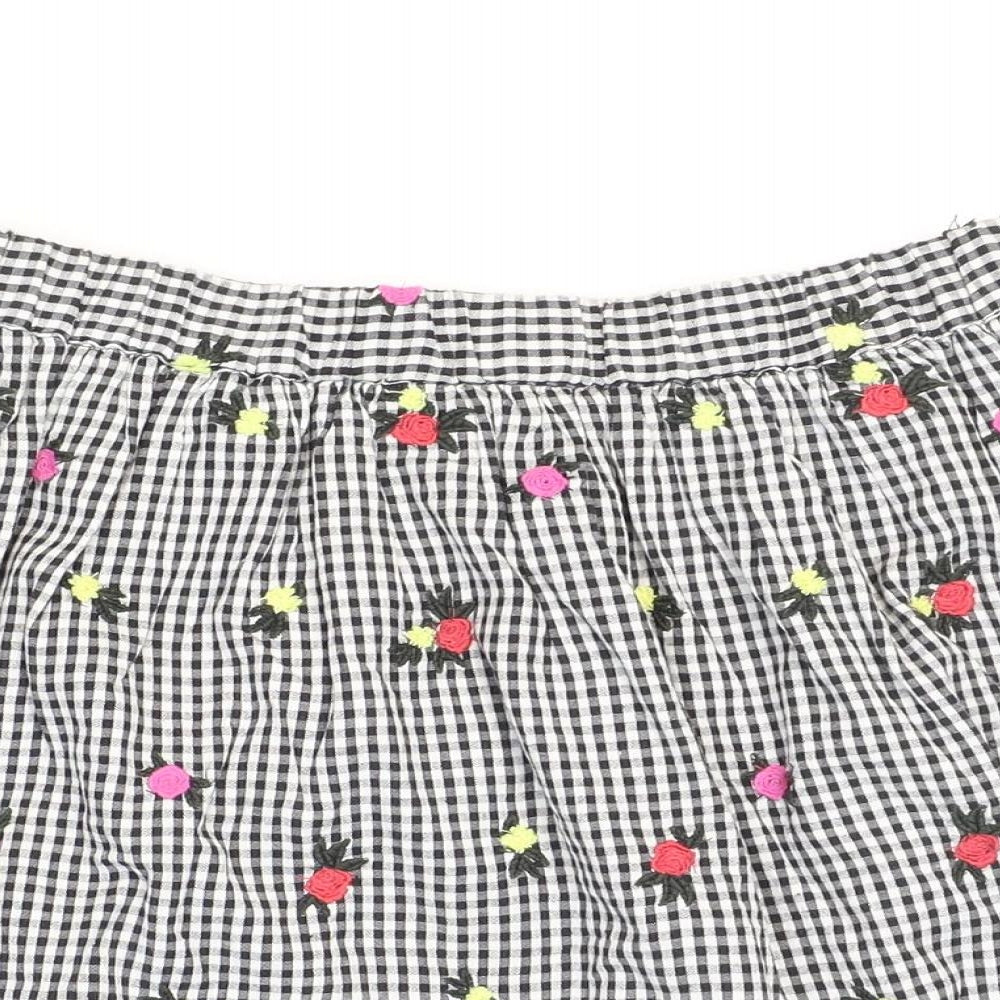 Superdry Womens Multicoloured Check Cotton Skater Skirt Size 10 - Flower Detail
