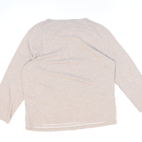 Maine New England Womens Beige Geometric Cotton Basic T-Shirt Size 14 Round Neck