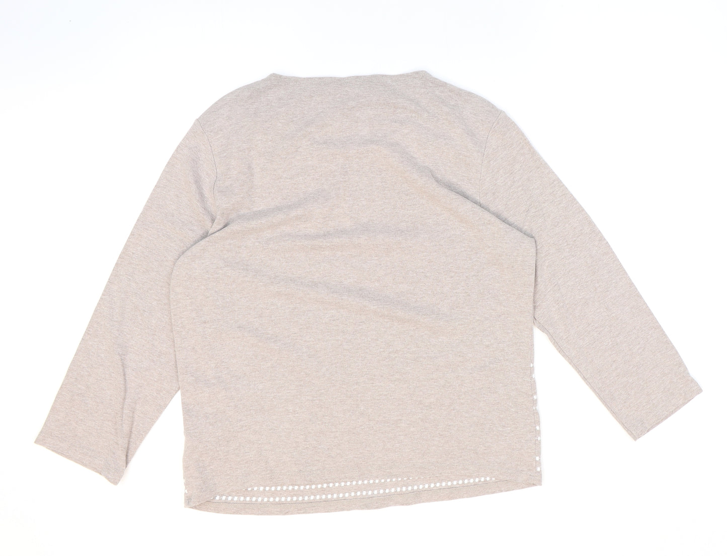 Maine New England Womens Beige Geometric Cotton Basic T-Shirt Size 14 Round Neck