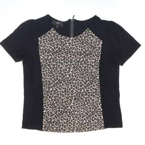 NEXT Womens Black Animal Print Acrylic Basic T-Shirt Size 12 Round Neck