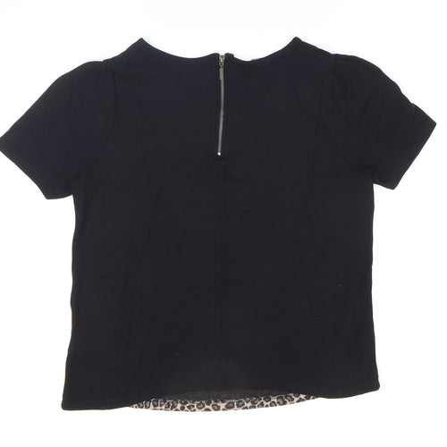 NEXT Womens Black Animal Print Acrylic Basic T-Shirt Size 12 Round Neck