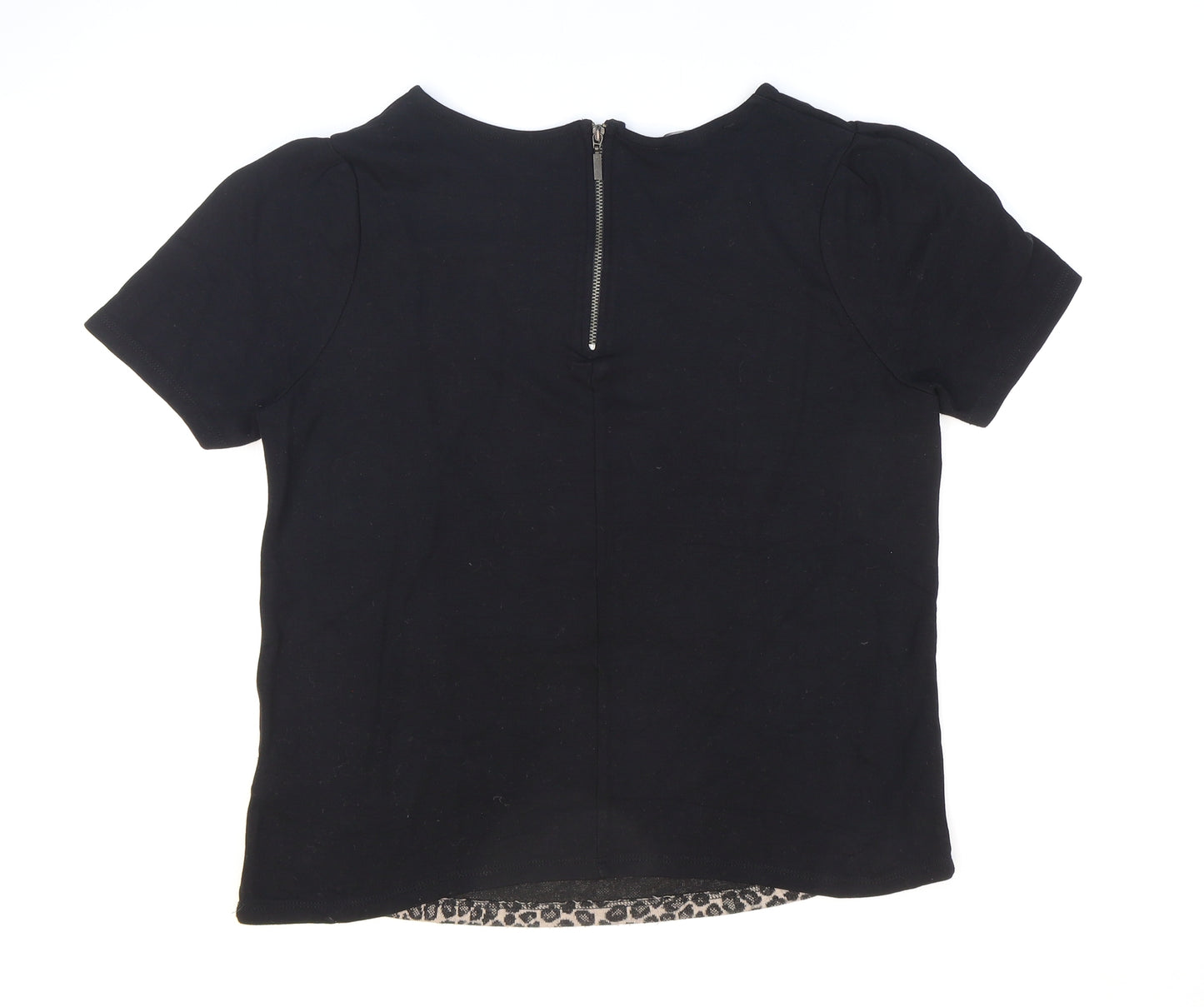 NEXT Womens Black Animal Print Acrylic Basic T-Shirt Size 12 Round Neck