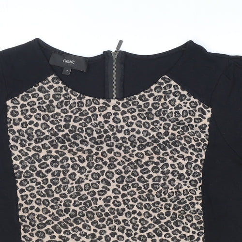 NEXT Womens Black Animal Print Acrylic Basic T-Shirt Size 12 Round Neck