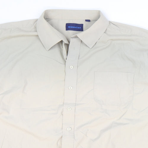 Mansize Mens Beige Polyester Button-Up Size 49 Collared Button