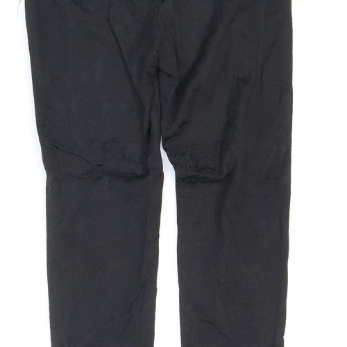 Zara Womens Black Floral Polyester Carrot Trousers Size 4 L27 in Regular Zip - Damask Pattern