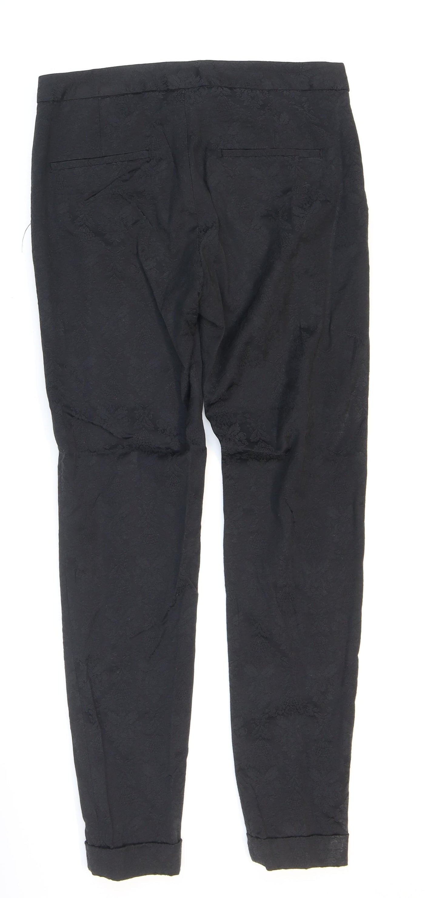 Zara Womens Black Floral Polyester Carrot Trousers Size 4 L27 in Regular Zip - Damask Pattern
