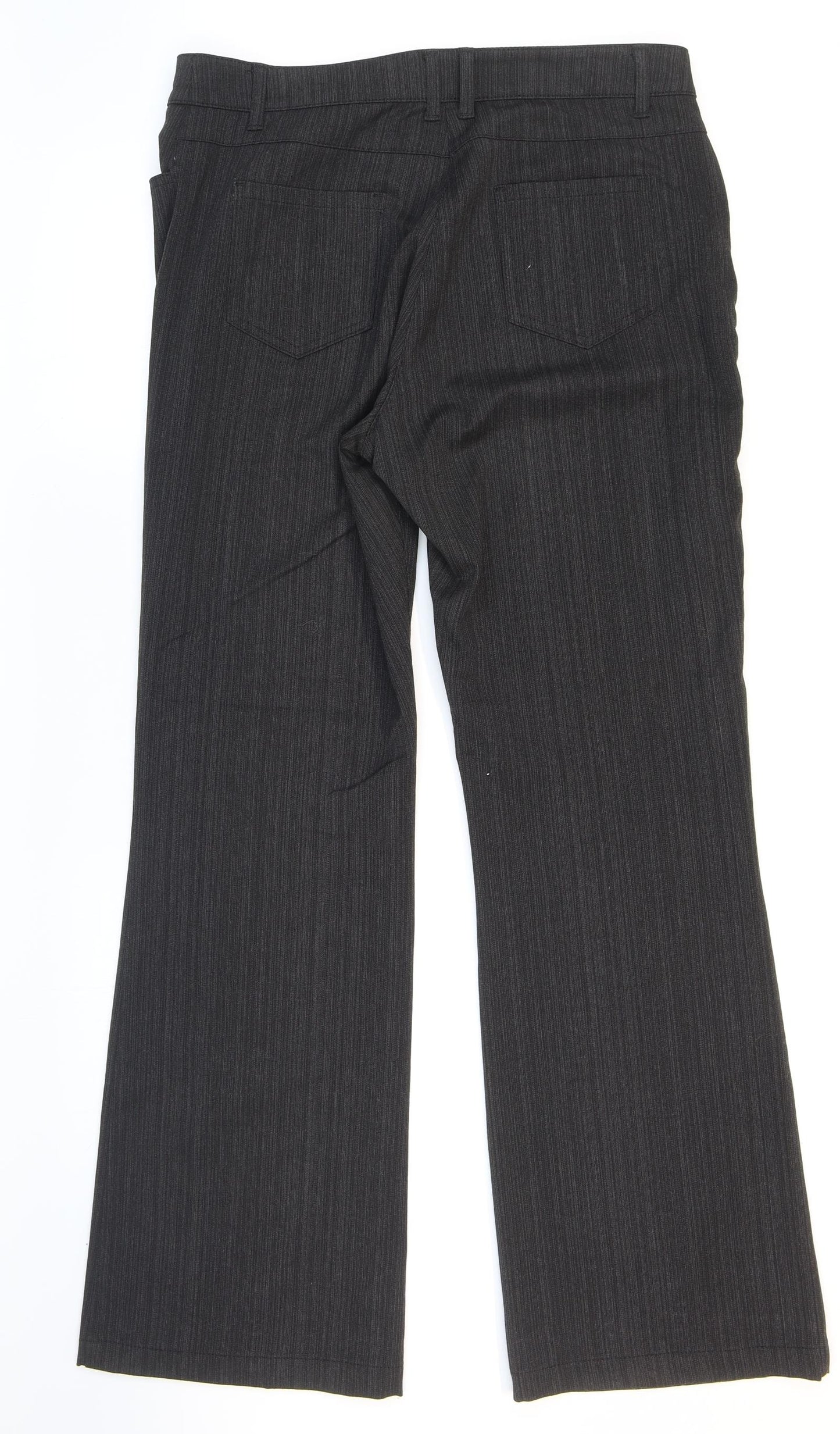 Per Una Womens Black Striped Polyester Trousers Size 14 L31 in Regular Zip