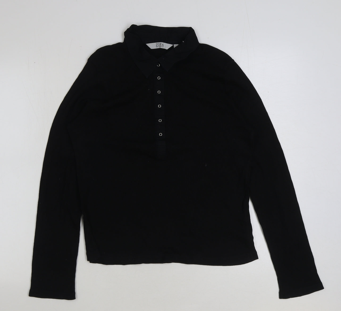 Zona Womens Black Polyester Basic T-Shirt Size 18 Collared - Ribbed