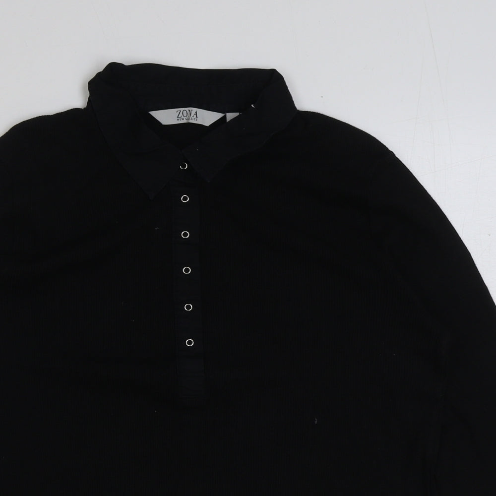 Zona Womens Black Polyester Basic T-Shirt Size 18 Collared - Ribbed