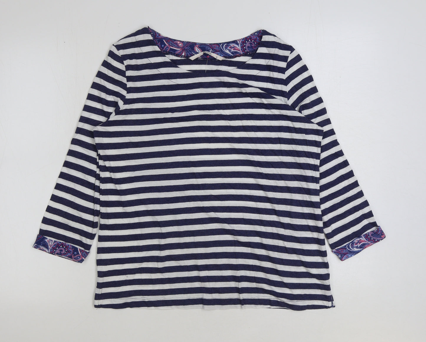 TU Womens Blue Striped Cotton Basic T-Shirt Size 12 Round Neck