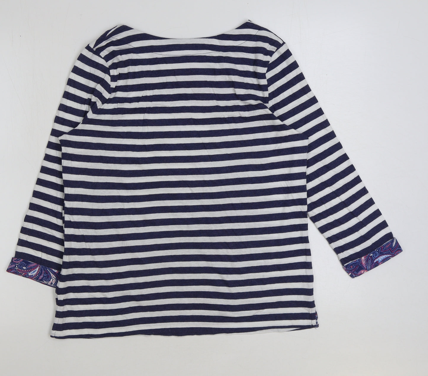 TU Womens Blue Striped Cotton Basic T-Shirt Size 12 Round Neck