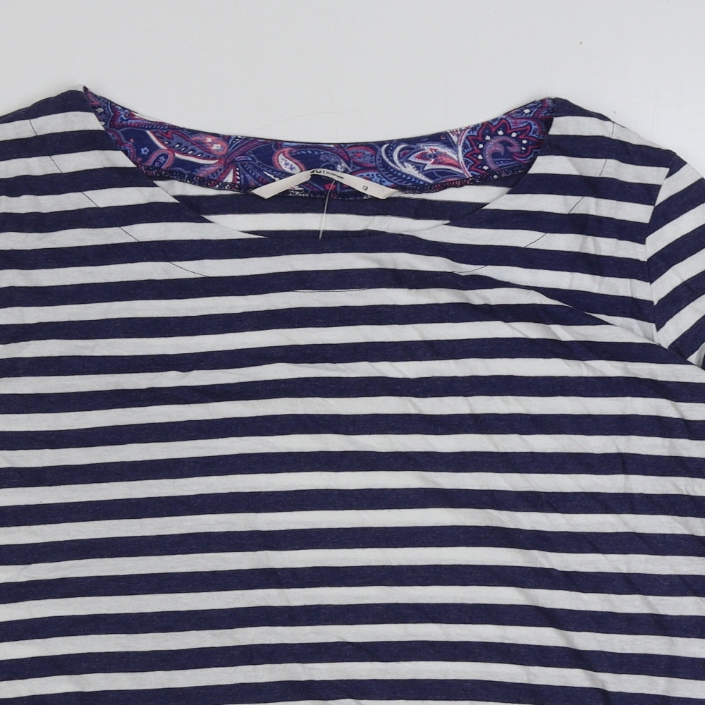 TU Womens Blue Striped Cotton Basic T-Shirt Size 12 Round Neck