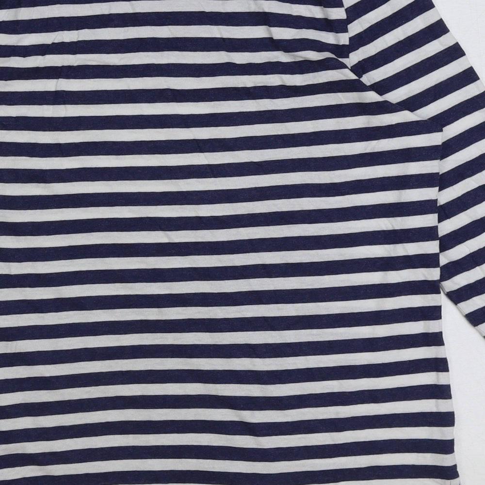 TU Womens Blue Striped Cotton Basic T-Shirt Size 12 Round Neck