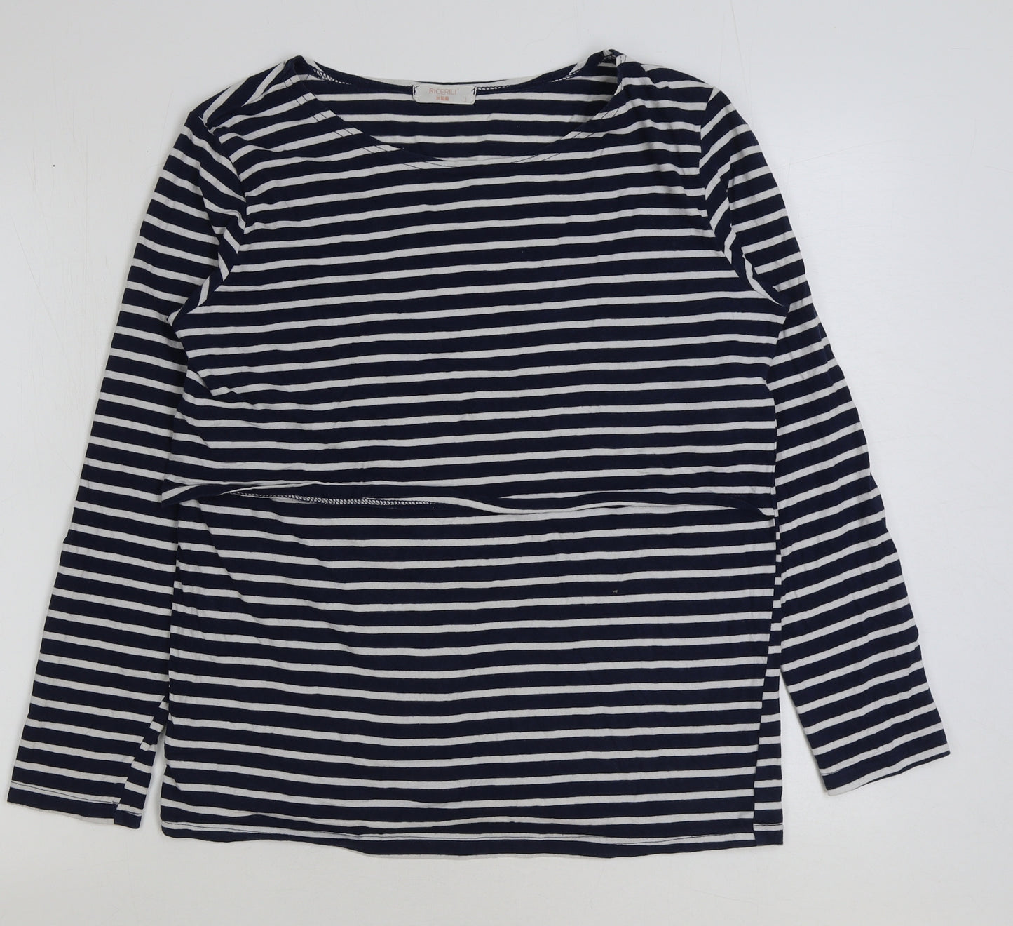 Ricerili Womens Blue Striped Polyester Basic T-Shirt Size L Scoop Neck - Nursing