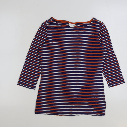 Tabitha Webb Womens Blue Striped Polyester Basic T-Shirt Size M Round Neck