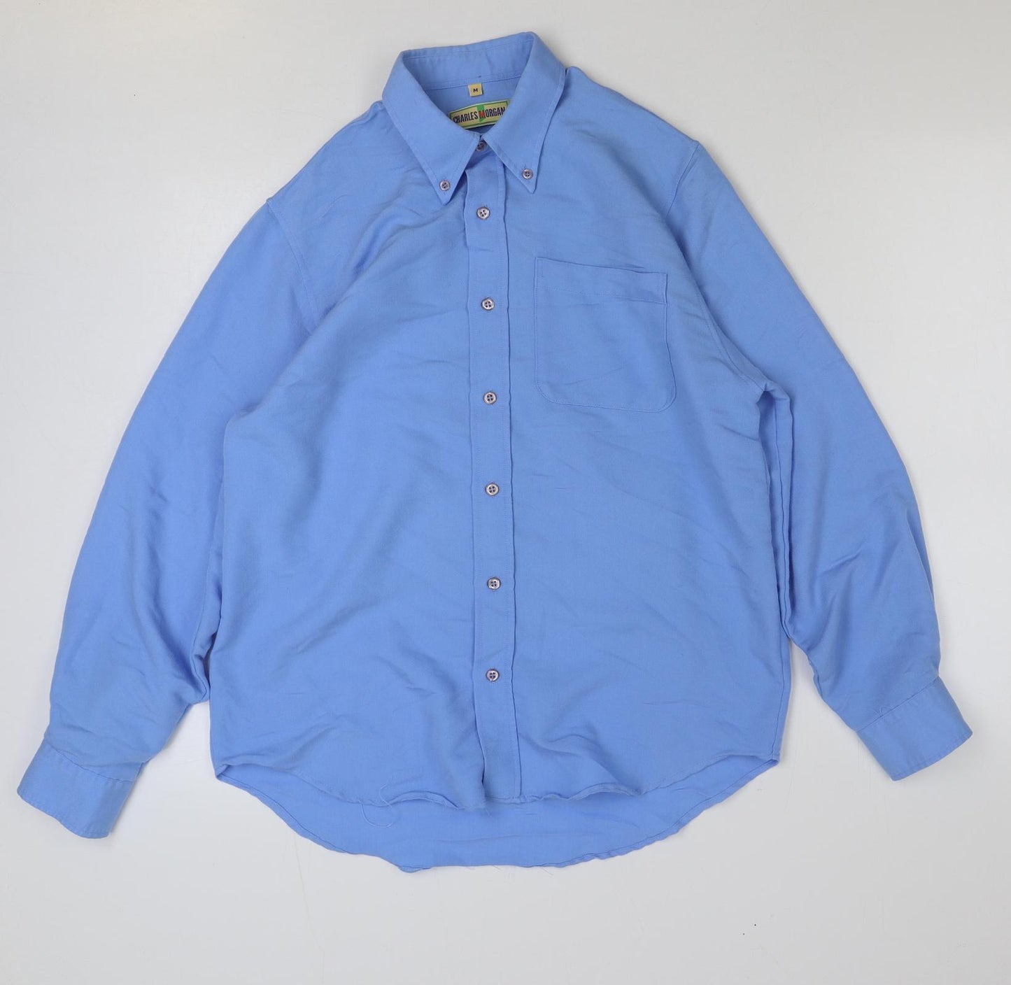 Charles Morgan Mens Blue Cotton Button-Up Size M Collared Button