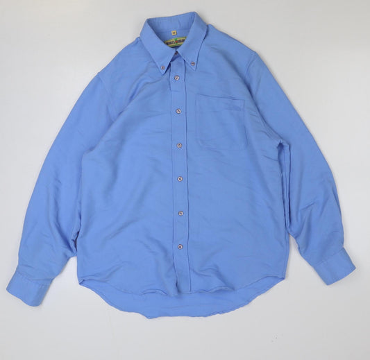 Charles Morgan Mens Blue Cotton Button-Up Size M Collared Button