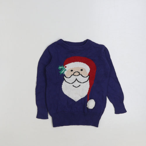 L&D Boys Blue Round Neck Acrylic Pullover Jumper Size 2-3 Years Pullover - Santa Christmas