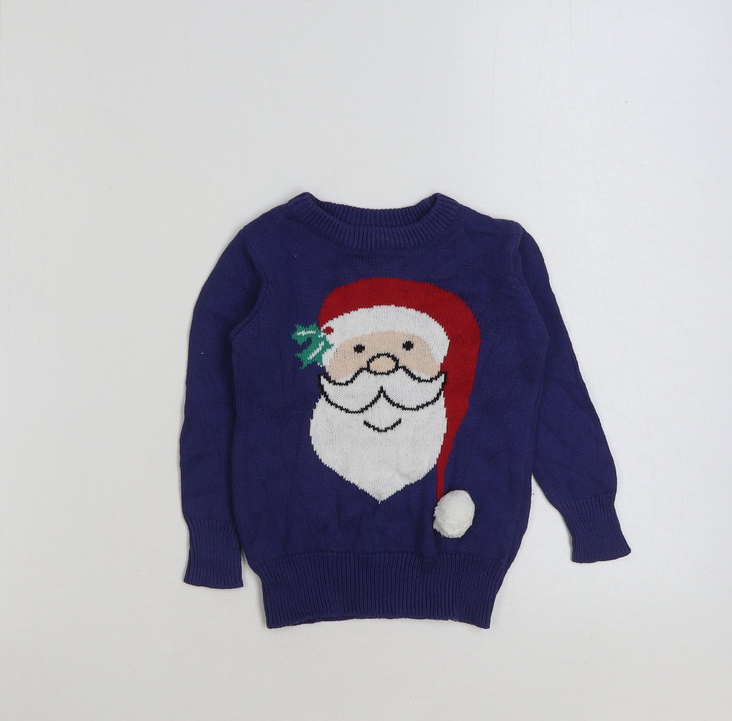 L&D Boys Blue Round Neck Acrylic Pullover Jumper Size 2-3 Years Pullover - Santa Christmas