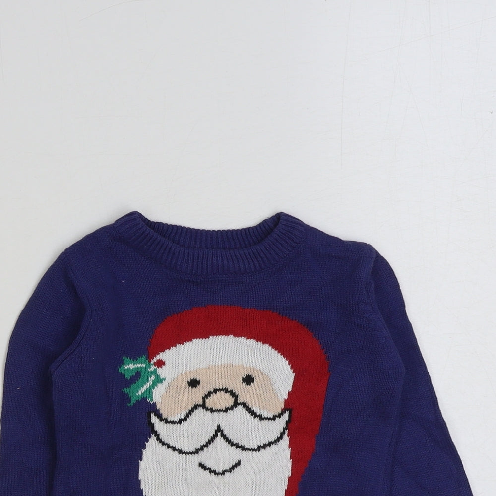 L&D Boys Blue Round Neck Acrylic Pullover Jumper Size 2-3 Years Pullover - Santa Christmas