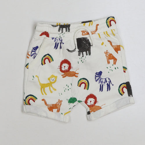 George Boys White Geometric Cotton Sweat Shorts Size 3-4 Years Regular Drawstring - Animal Print