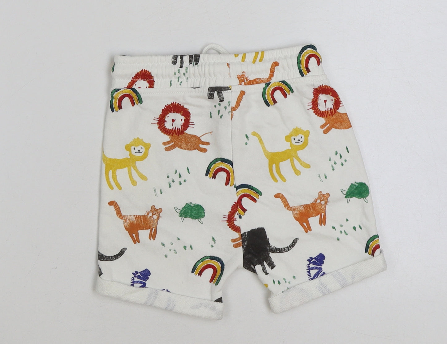 George Boys White Geometric Cotton Sweat Shorts Size 3-4 Years Regular Drawstring - Animal Print