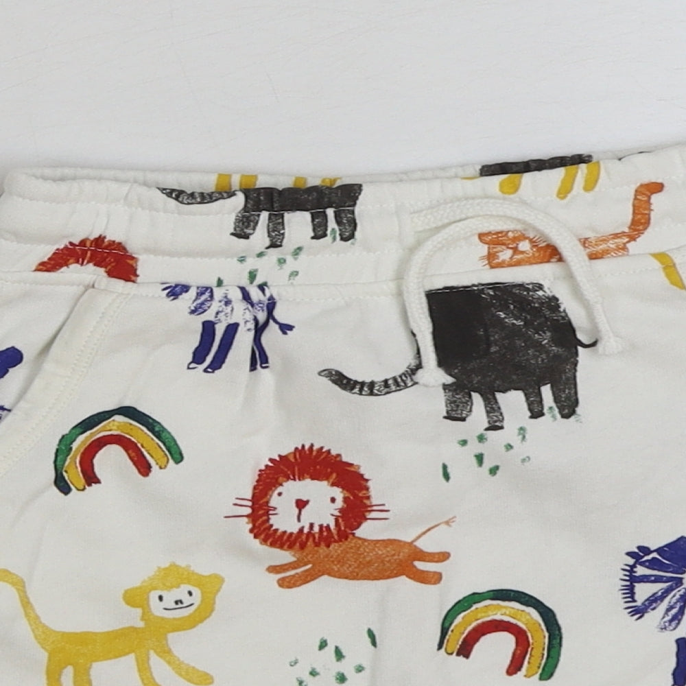 George Boys White Geometric Cotton Sweat Shorts Size 3-4 Years Regular Drawstring - Animal Print