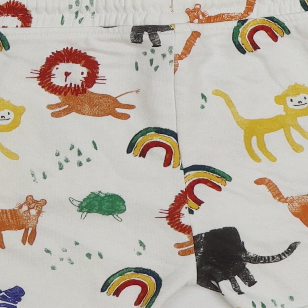 George Boys White Geometric Cotton Sweat Shorts Size 3-4 Years Regular Drawstring - Animal Print