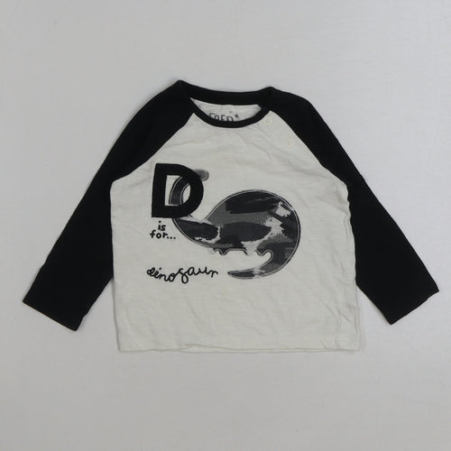 F&F Baby White Cotton Basic T-Shirt Size 9-12 Months Round Neck Pullover - D is for Dinosaur