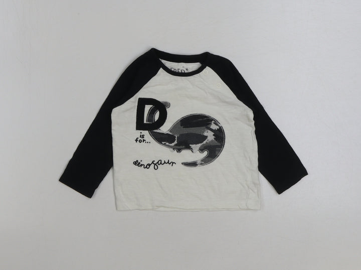 F&F Baby White Cotton Basic T-Shirt Size 9-12 Months Round Neck Pullover - D is for Dinosaur