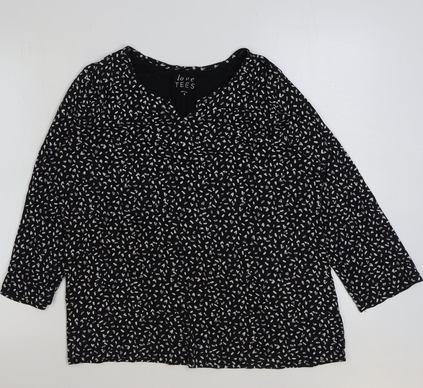 Debenhams Womens Black Geometric Cotton Basic T-Shirt Size 18 V-Neck