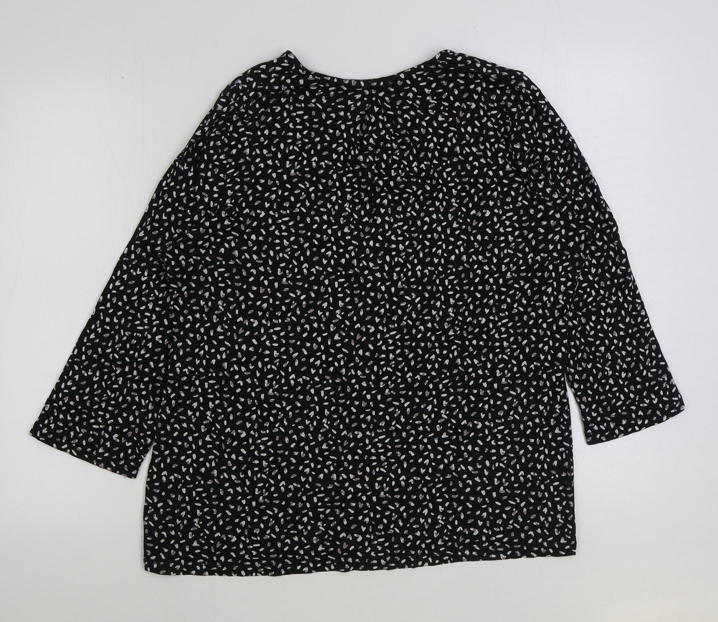 Debenhams Womens Black Geometric Cotton Basic T-Shirt Size 18 V-Neck