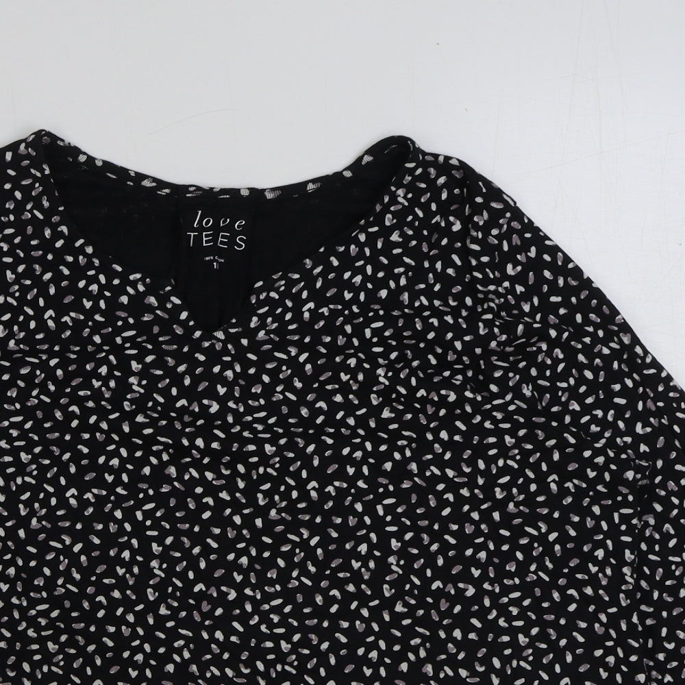 Debenhams Womens Black Geometric Cotton Basic T-Shirt Size 18 V-Neck