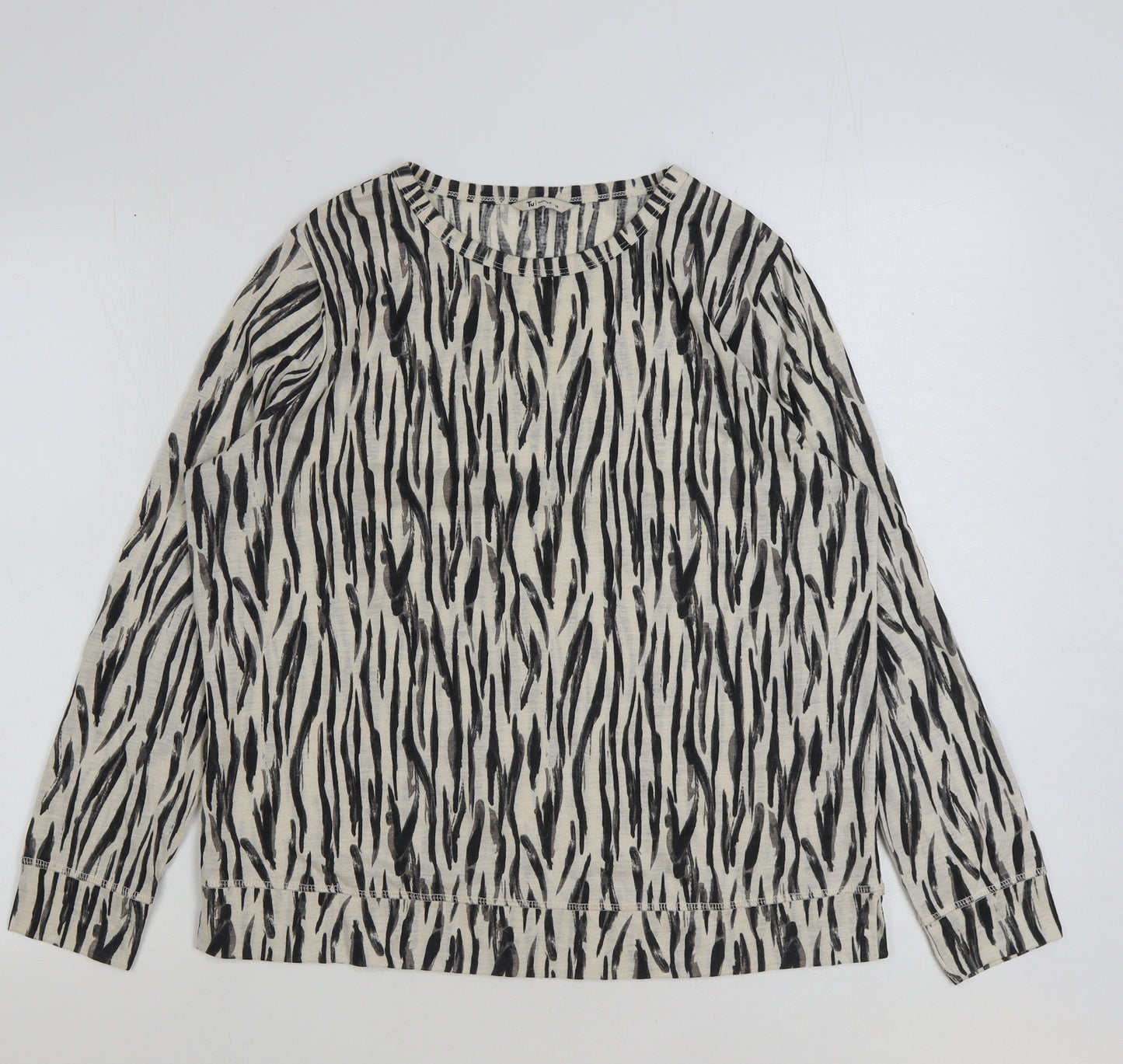 TU Womens Brown Animal Print Polyester Basic T-Shirt Size 14 Round Neck