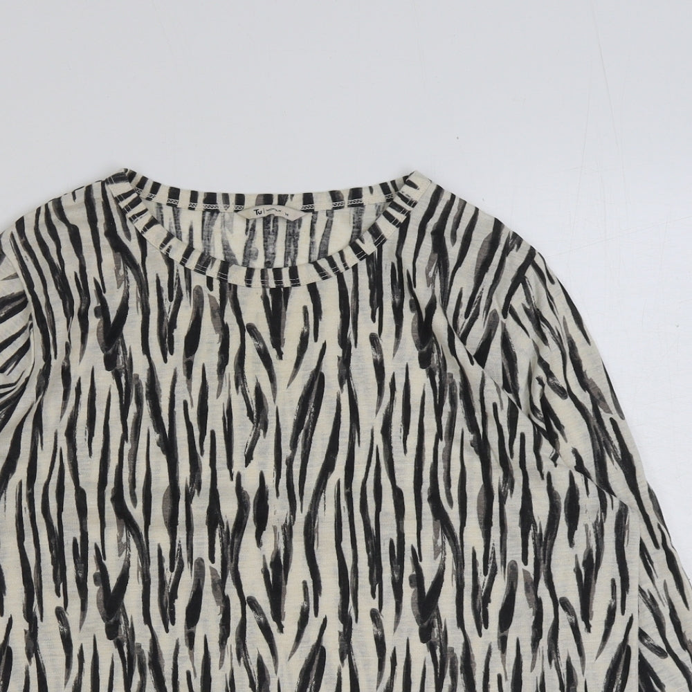 TU Womens Brown Animal Print Polyester Basic T-Shirt Size 14 Round Neck