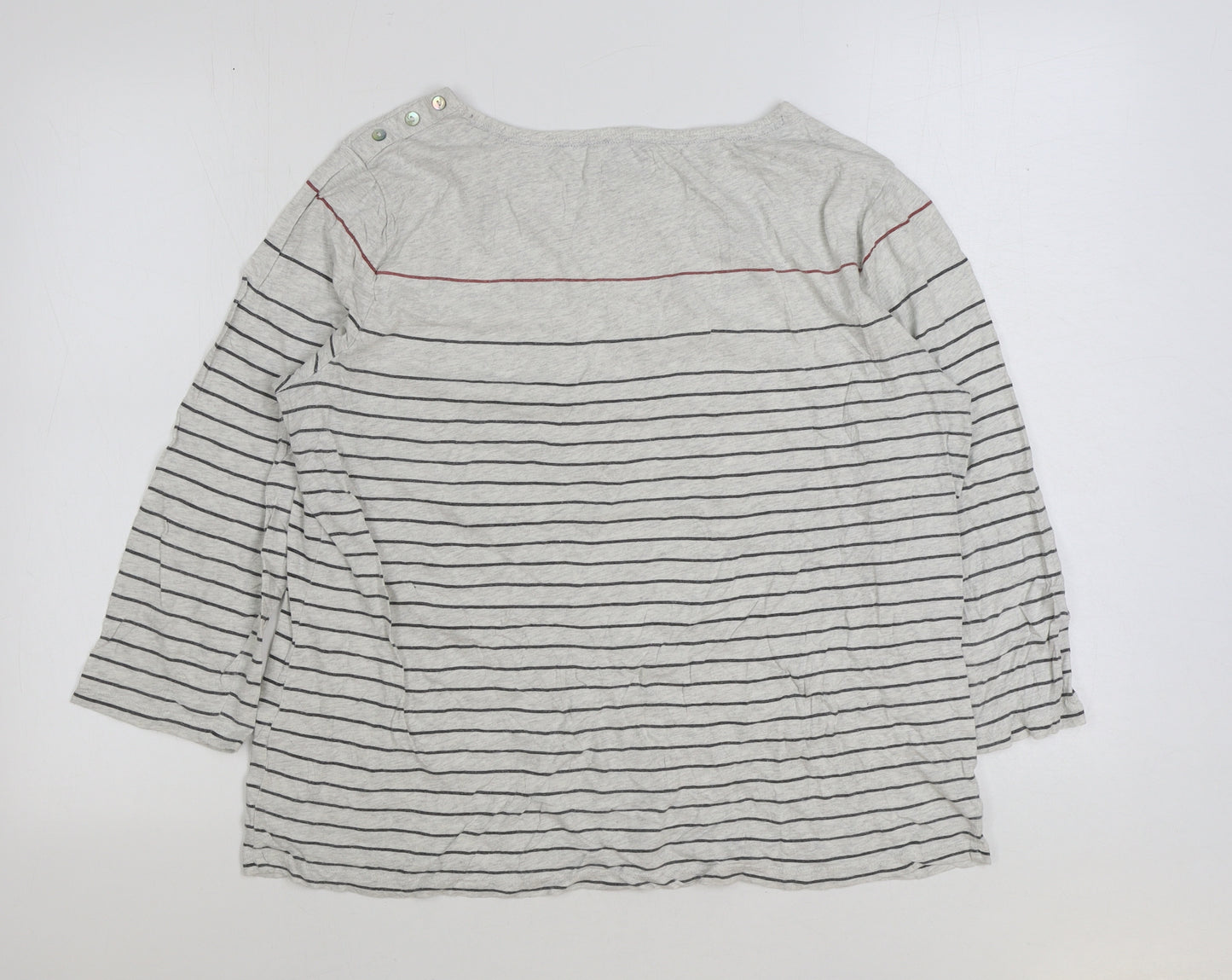 Heyton Womens Grey Striped Cotton Basic T-Shirt Size L Round Neck - Bird Pattern