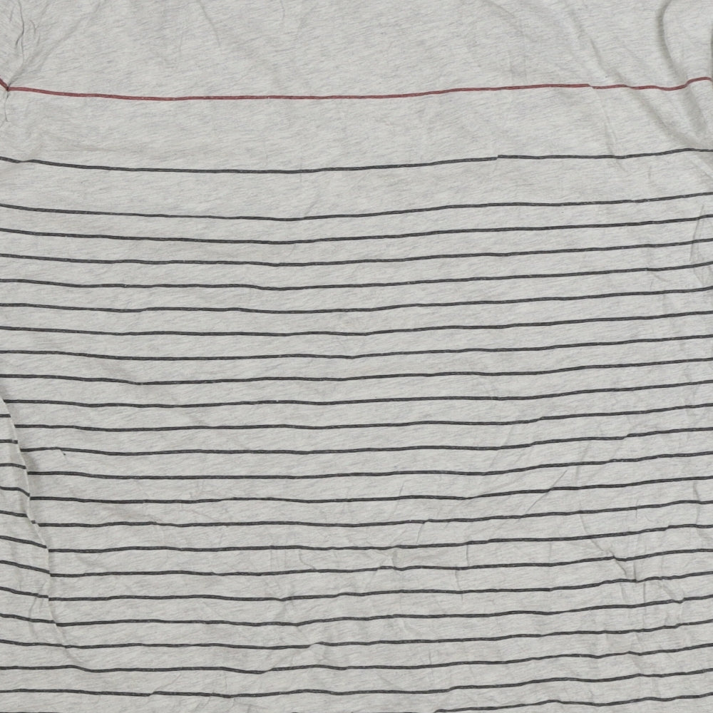 Heyton Womens Grey Striped Cotton Basic T-Shirt Size L Round Neck - Bird Pattern