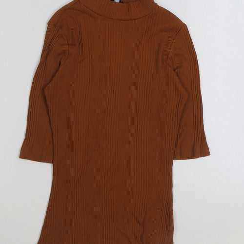 New Look Womens Beige Polyester Basic T-Shirt Size 12 Boat Neck