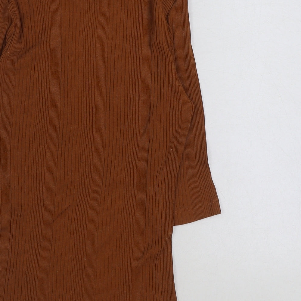 New Look Womens Beige Polyester Basic T-Shirt Size 12 Boat Neck