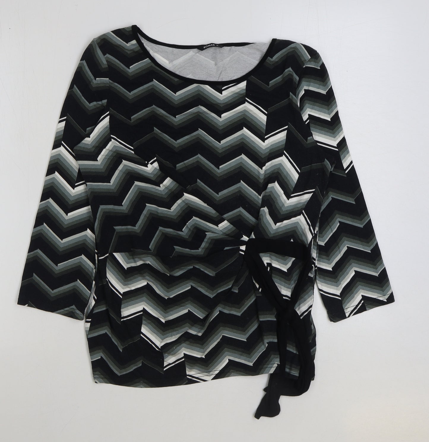 Roman Womens Green Geometric Viscose Basic Blouse Size 14 Scoop Neck