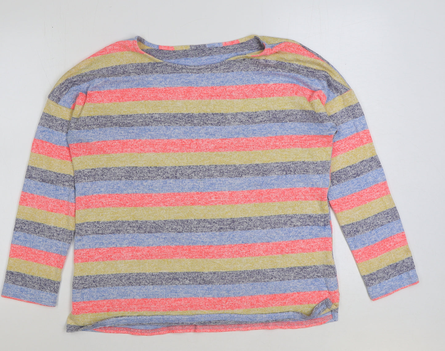 Nutmeg Womens Multicoloured Round Neck Striped Viscose Pullover Jumper Size 12
