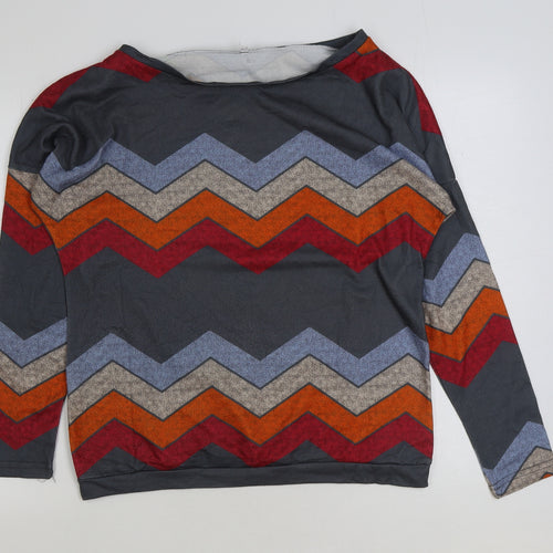 Preworn Womens Multicoloured Geometric Polyester Basic T-Shirt Size M Round Neck