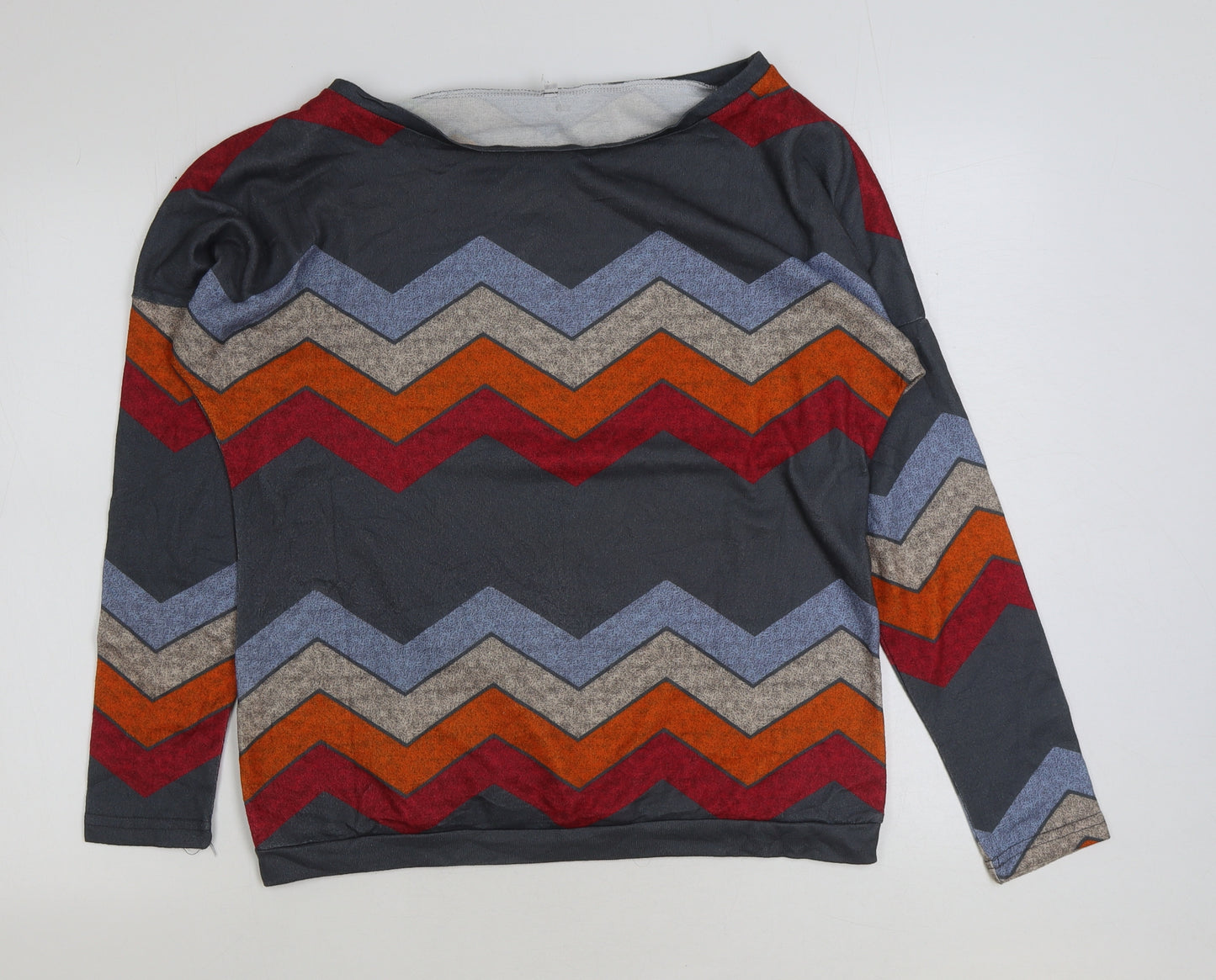 Preworn Womens Multicoloured Geometric Polyester Basic T-Shirt Size M Round Neck