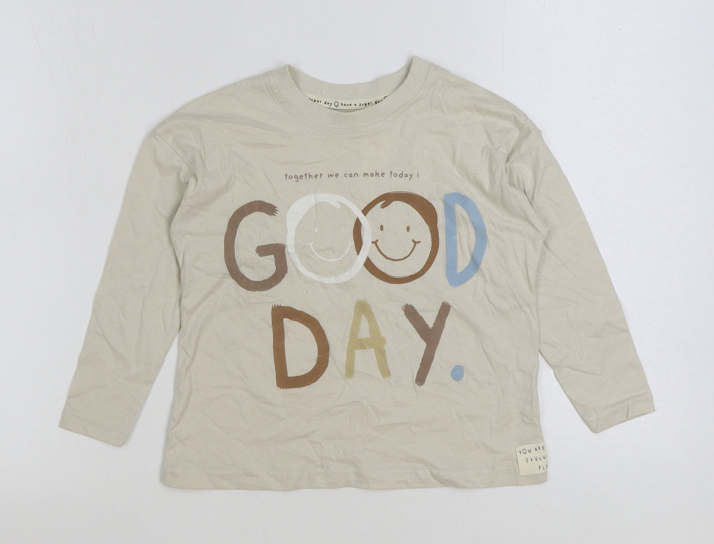 George Boys Beige Cotton Basic T-Shirt Size 4-5 Years Round Neck Pullover - Make today a good day